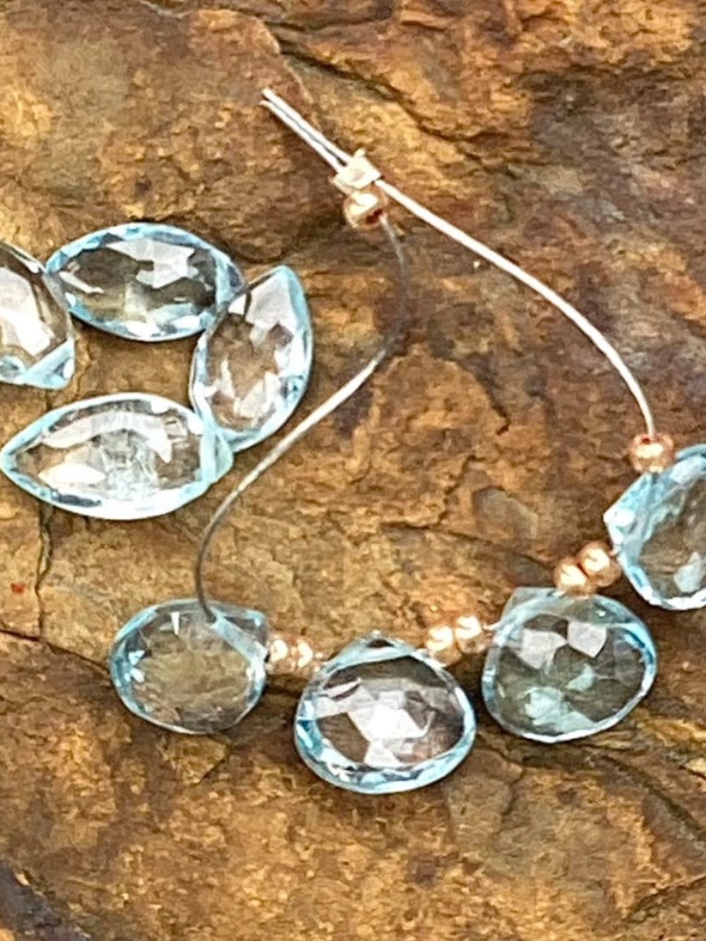 Set of 8 Blue Topaz Briolette Beads, NWT, Drilled